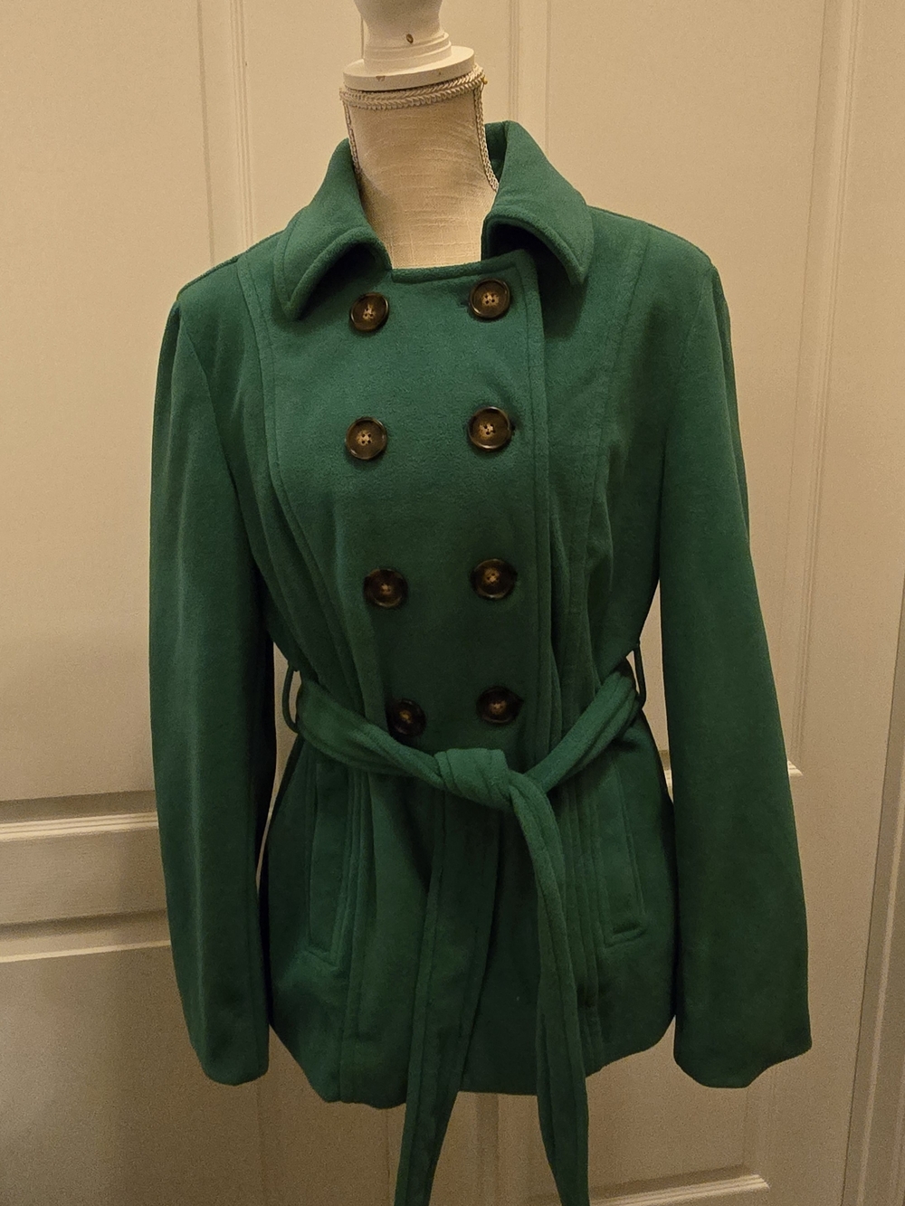 Old Navy Emerald Green Double-Breasted Belted Pea Coat size L